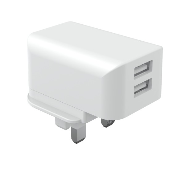 Quality 2 USB Port 5V2.4A RoHS UL Uk Travel Charger Fireproof PC wholesale