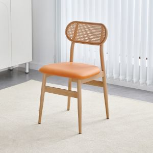 Wood Rattan Dining Chair with PU Seat for Restaurant and Home