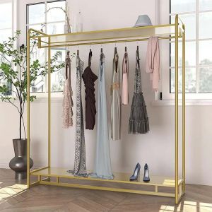 Factory Custom Color Size Gold Clothing Rack Modern Boutique Display Rack Gold