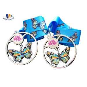 Shiny Silver Stock Dancing Butterfly Relief Medals Cut Out With Sublimated