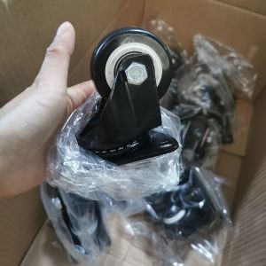 Black PVC Swivel Threaded Stem Light Duty Casters 1.5 Inch Soft Wheel With Total