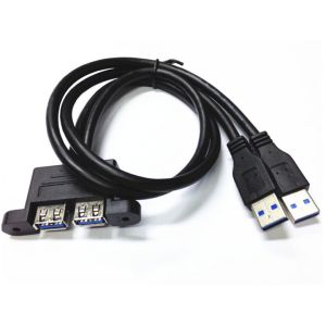 China Mount pannel Dual USB 3.0 A Female to A male extension cable with screw on sale