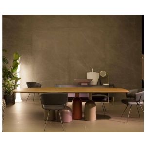 Customized Walnut Color Metal Base Dining Table Rectangular Shape