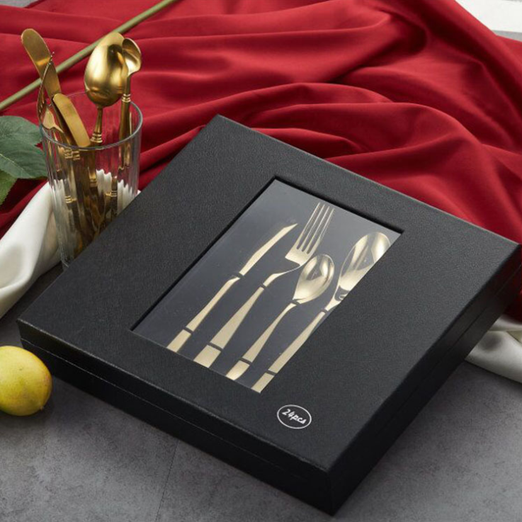 Stainless steel black cutlery set with gift box 24 pcs set/ 30pcs set more set OEM