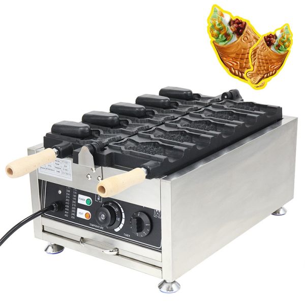 Quality 5 Big Fishes Capacity Korean Ice Cream Fish Shape Taiyaki Maker with 3000W Power wholesale
