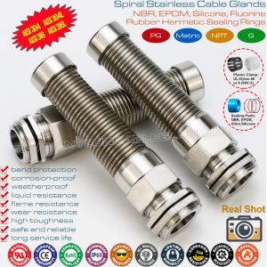 China SS304 / SS316 Stainless Steel Metallic PG Cable Glands IP68 with Spiral Protecting Spring on sale