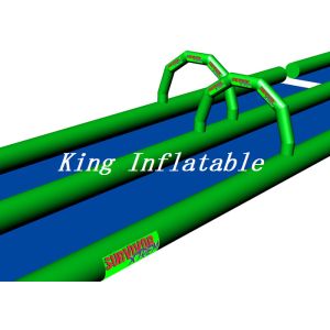 100m Long Double Lane Inflatable Slip N Slide Green Blue With Logo Printing