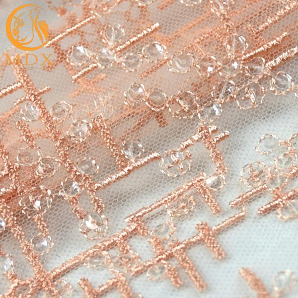 Pink Decorative Mesh Lace Fabric Sequins Embroidered Sustainable