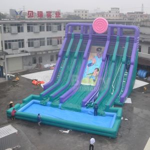 Cheap 0.55mm PVC Customized 4 Lanes Inflatable Water Slide With Pool For Adult Or Kids for sale