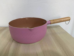 White Kitchen Cookware Aluminum Sauce Pan Non Stick With Wooden Handle