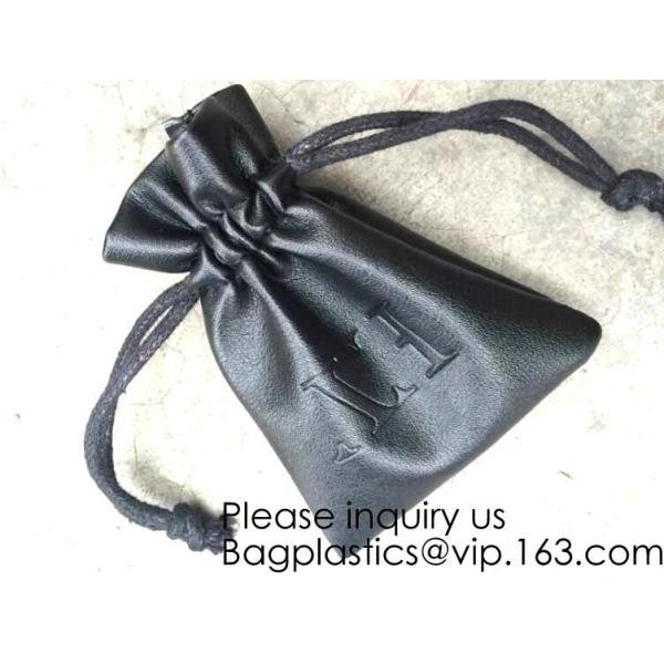 Black Color PU Leather Double Drawstring Protection Headphone Pouch Bag headphone pouchPU Leather Drawstring Promotiona
