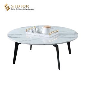 SGS Round Natural Marble Movable Coffee Table