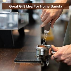 Natural Wood Handle Espresso Needle Distributor Tool With Wood Stand