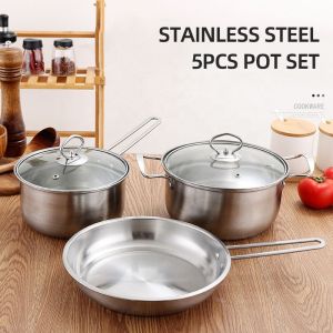 Hot Sale Kitchenware 3pcs Cookware Set Round Nonstick Stainless 410 Soup Pot