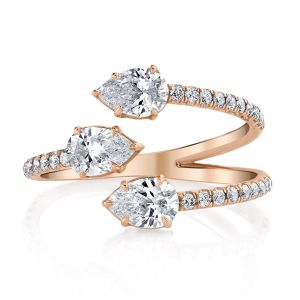 18K Gold Plated Three Stone Prong Pearl Adjustable Ring in 925 Sterling Silver