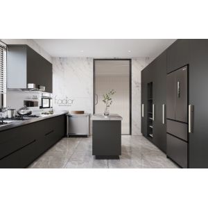 Modern Stainless Steel Double-Line Kitchen Cabinet With Integrated Appliances