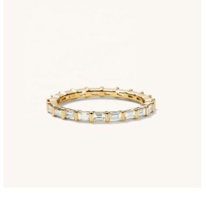 China White CZ Ring 925 Sterling Silver Baguette Eternity Band Ring on sale