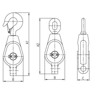 Double Sheave Block Pulley , Selectable Snatch Block With Hook Or Eye