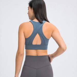 Wholesale High Neck Triangle Hollow Back Custom Compression Sports Bra Yoga Bra