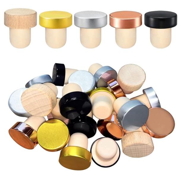 Aluminium-Plastic Customied T Shape Wine Corks Wooden Bar Top Cap Wine Bottle Stoppers