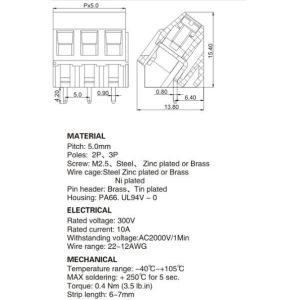 WT103-5.0 PCB screw terminal block, spacing 5.0mm, factory direct sales