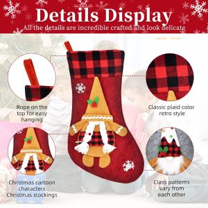 2 Pcs Christmas Stockings New Set, 3D Gnomes Soft Classic Red and Grey Fireplace