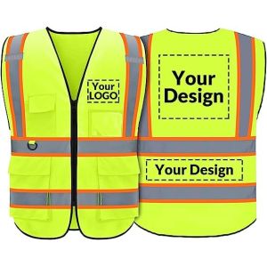 Cheap Custom Safety Vest with Logo,Custom Your Logo in High Visibility Reflective Vest Work Wear with Zipper &amp; 5 Pocket for sale