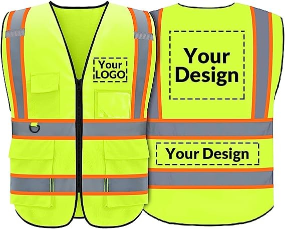 Quality Custom Safety Vest with Logo,Custom Your Logo in High Visibility Reflective Vest Work Wear with Zipper & 5 Pocket wholesale