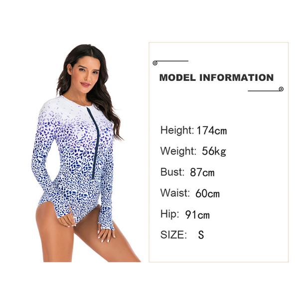 Zipper Front One Piece Long Sleeve Swimsuit Printing High Elastic Thumb Cuff