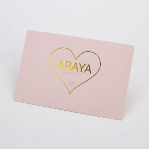 15x10cm Customized Pink Paper Thank You Card With Gold Foil Logo