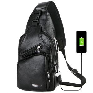 China USB Charging Chest Bag With Headset Hole Men'S Single Strap Anti Theft Adjustable on sale