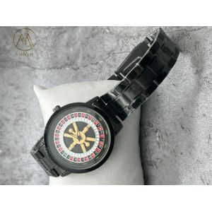 Round Case Shape Stainless Steel Strap Quartz Watch with Black Alloy Bezel