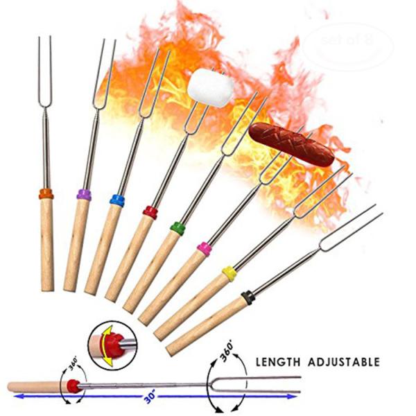 8 Colors Telescoping Marshmallow Sticks Stainless Steel Skewers With Wooden