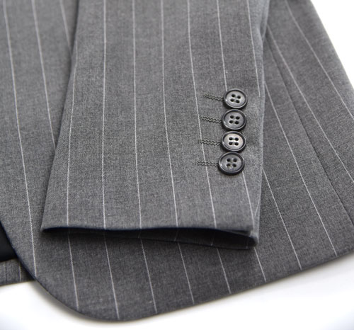 Mens 2 Piece Suit For Men Grey Stripe , Custom Made Tailored Suits Woven Fabric