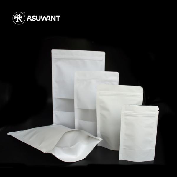 Quality 250g 500g Recyclable Stand Up Pouch White Kraft Paper Bag With Window wholesale