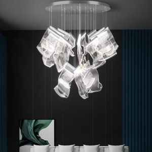 LED Postmodern Silver Love Paper Designer Stairs Staircase Chandelier Lighting