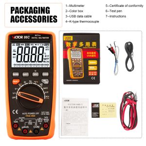 VICTOR 86C 3999 Counts Auto Ranging Digital Multimeter With Usb Output LCD
