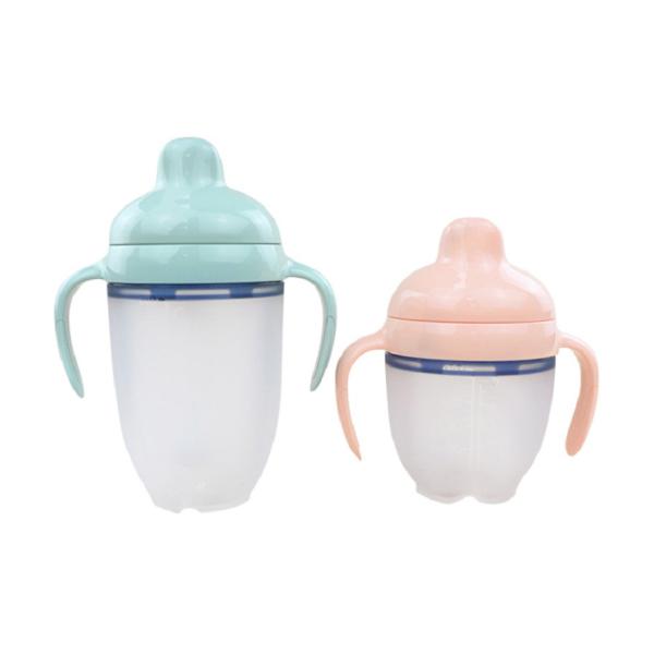 EN1400 5.07oz Silicone Baby Milk Bottle Clear Pink Blue