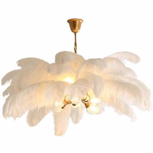 Changeable Brightness Art Deco G9 Ostrich Feather Chandelier