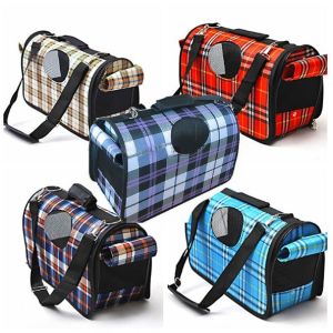 China Plaid Pattern Pet Carrier Bag Lovely With Adjustable Dismountable Long Belt on sale