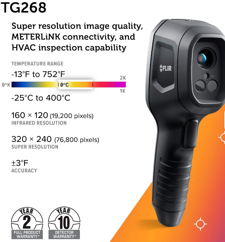 FLIR TG268 Digital Thermal Imaging Camera Plastic HVAC Temperature Instrument