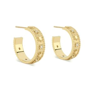 Star Engraved 9K Gold Earrings Huggie Hoop Style Dia 16MM Width 4MM