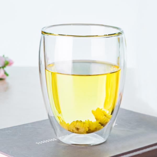 Heat Proof Clear Double Wall Glass Cup Customized Logo / Capacity Round Shape