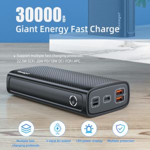 Portable 30000 MAh Power Banks Supporting 22.5W Fast Charging 3 Input Output