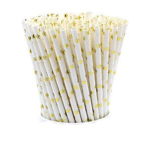 Striped Dot Drinking Compostable Rose Gold Paper Straws