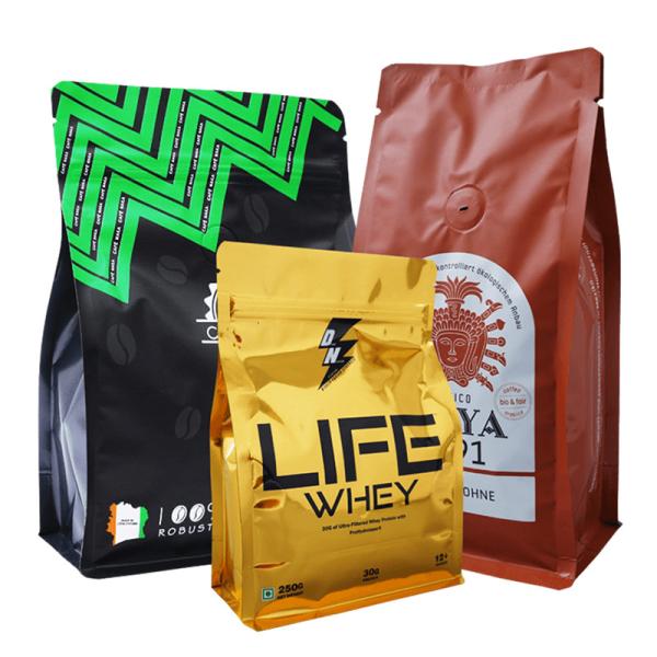 Custom Biodegradable Eco-Friendly 100g 250g 500g Tea Roasted Bean Zipper Package Flat Bottom Coffee Bags With Valve