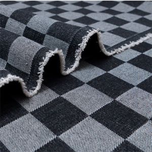 Weave Jacquard Wear Checkered Denim Fabric 160cm Width 9.2Oz