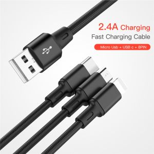 1.2m 3 In 1 USB Charger Cable , Multi Port Micro Lighting USB C Sync And Charge