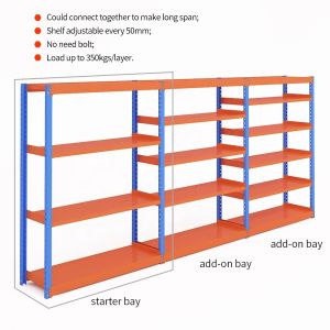 Warehouse Storage 5 Tier Long Span Shelf with Boltless Design Height 1200-2500mm