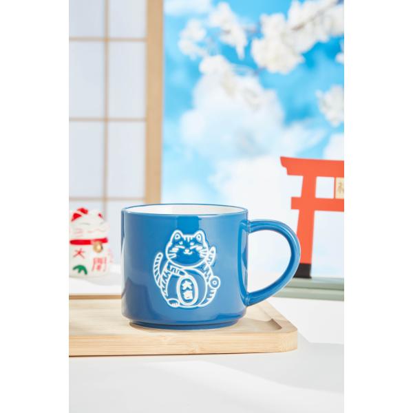 Ready To Ship In Stock Customized ceramic mug Blue and white cat cup